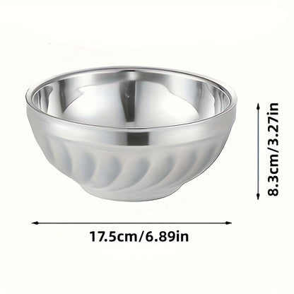 5 stainless steel bowls with double-layered heat insulation, suitable for serving salads, noodles, soups, desserts, and ice cream. Dishwasher safe and suitable for kitchen utensils and tableware.