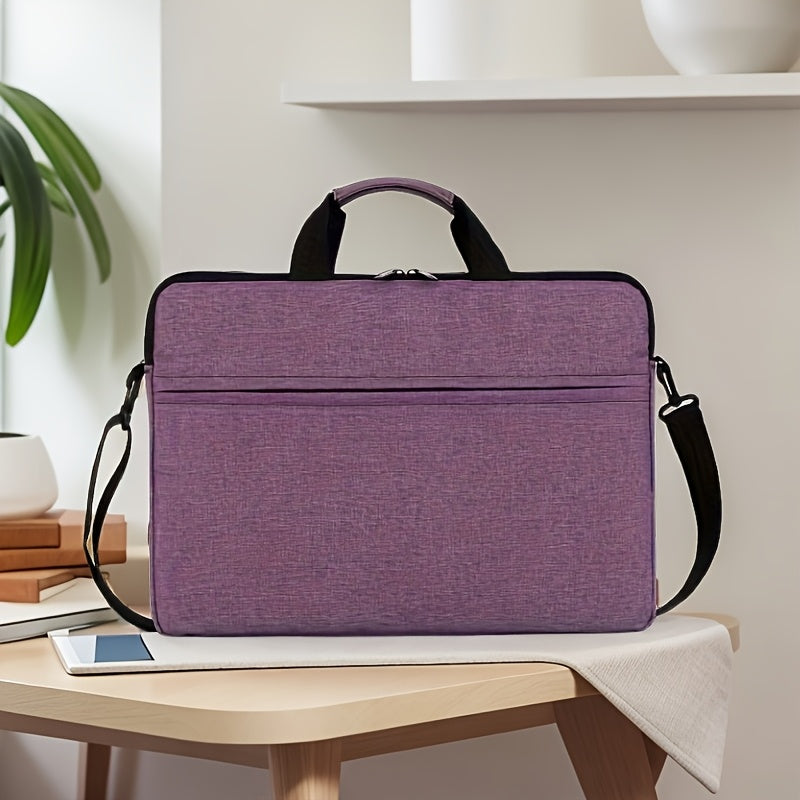 Waterproof laptop messenger bag for men and women, expandable and TSA-compliant. Ideal for office and school use. Purple color, durable and casual.