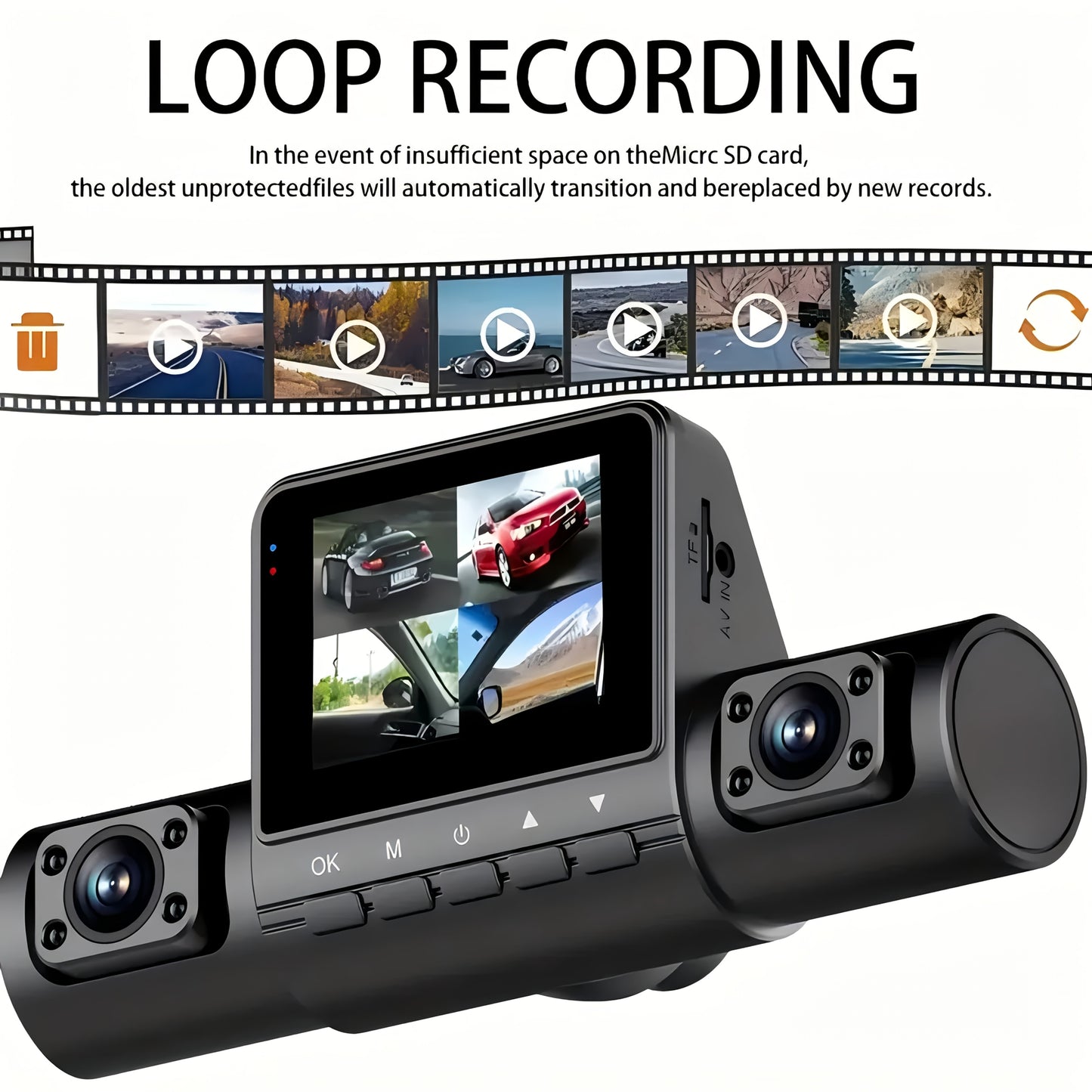 4 Channel Black Box Dash Cam with Front FHD 1080P and Rear Night Vision