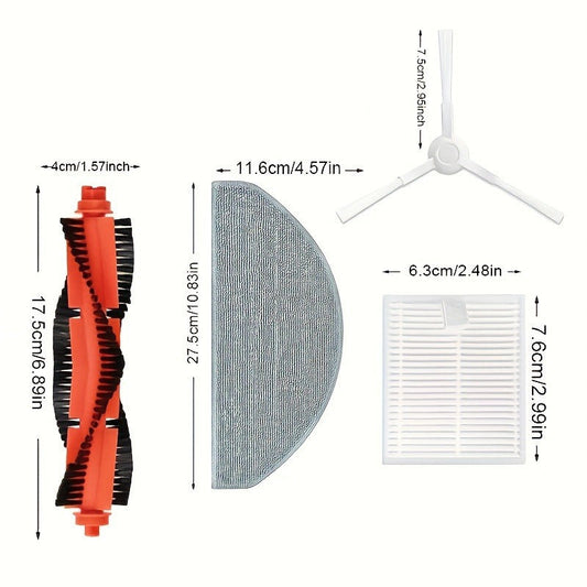 Accessory kit for Xiaomi Robot Vacuum E10/E12 B112 includes 13 pieces such as spare rollers, side brushes, HEPA filters, and mop pads. Made of plastic material, this kit is essential for maintaining and improving the performance of your vacuum cleaner.