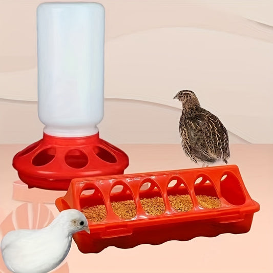 Automated poultry water jug for chickens, birds, pigeons, and quail in red and white color.