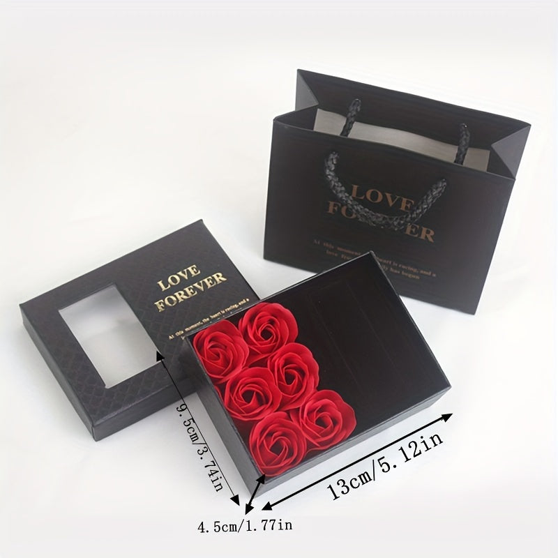 One set containing 6 roses in a jewelry window gift box – a creative Valentine's Day gift.