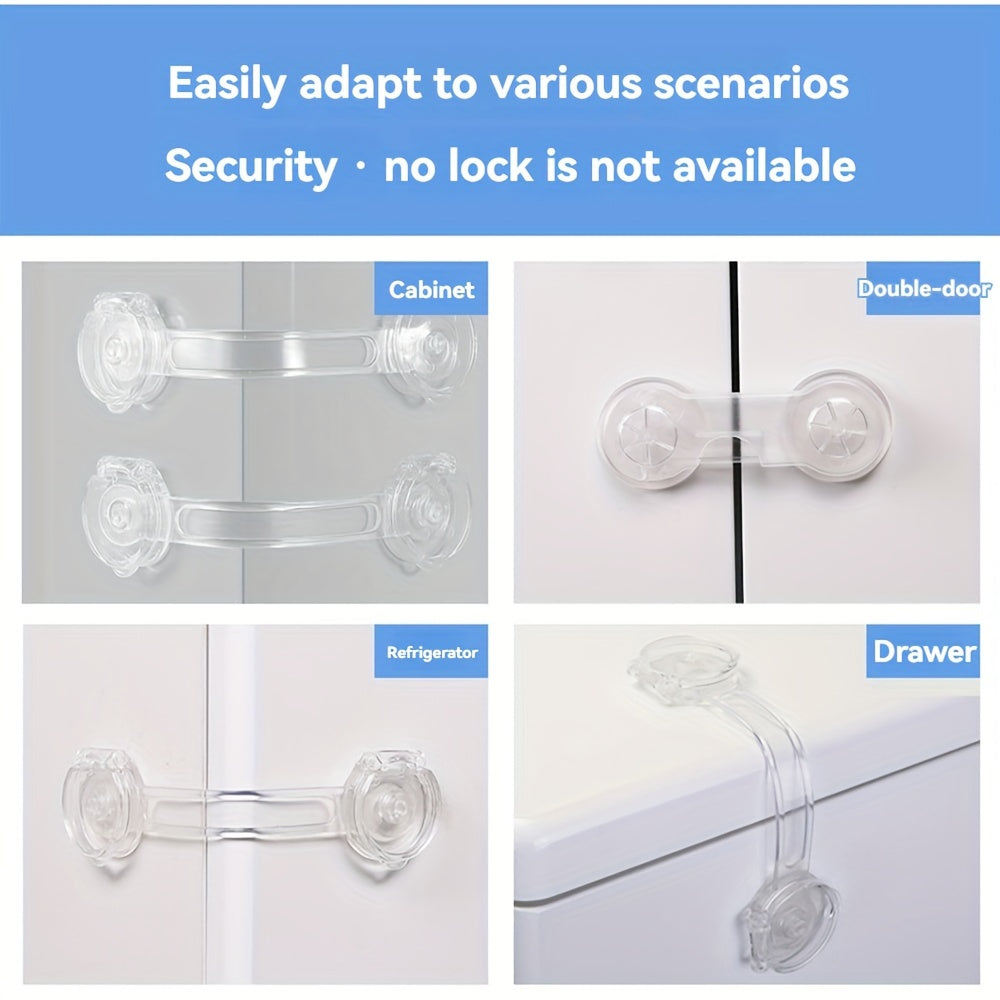 Set of 10 Child Safety Cabinet Locks - Clear, BPA-Free Polyethylene for Drawers, Refrigerators, Cupboards & Pantries