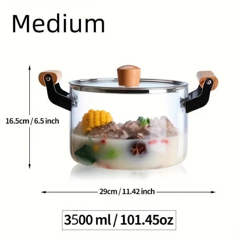 Dual Handled Glass Soup Pot with Lid - Ideal for a Variety of Dishes such as Pasta, Noodles, Soups & More - Safe for Dishwasher Use - Versatile Cookware for the Kitchen