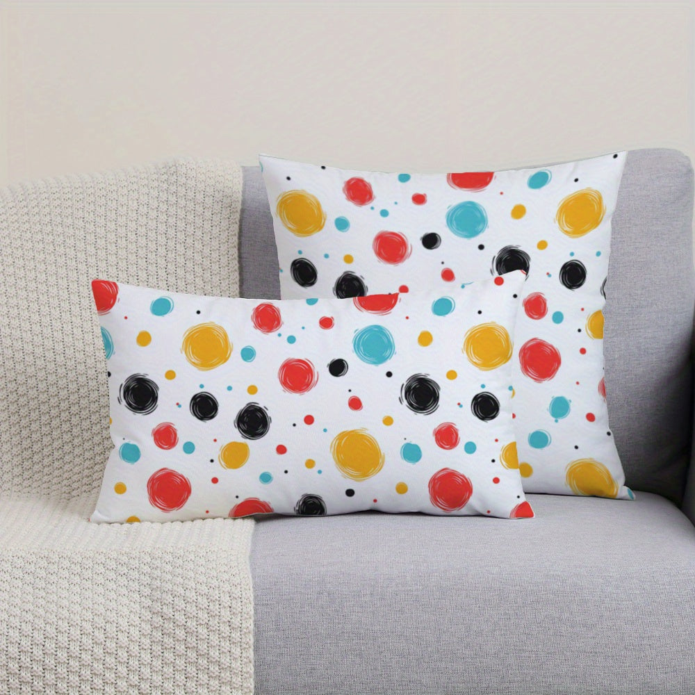 Add a pop of color to your space with this modern throw pillow cover featuring a playful dot graffiti print. Made from short plush with a hidden zipper, this super soft polyester cushion case is perfect for your sofa, bed, car, or living room. Easy to