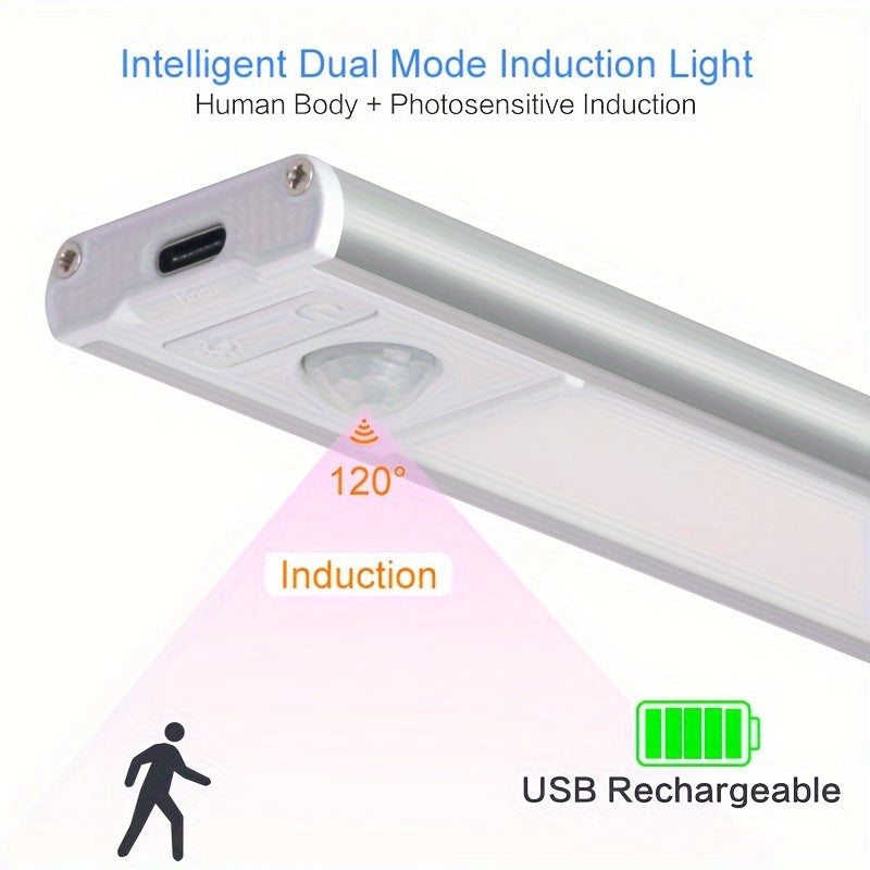 USB Rechargeable Sensing Light Strip for Cabinets, LED Smart Body Induction Light for Kitchens, Wardrobes, And Shoe Cabinets, offers Three Color Temperature Options And Adjustable