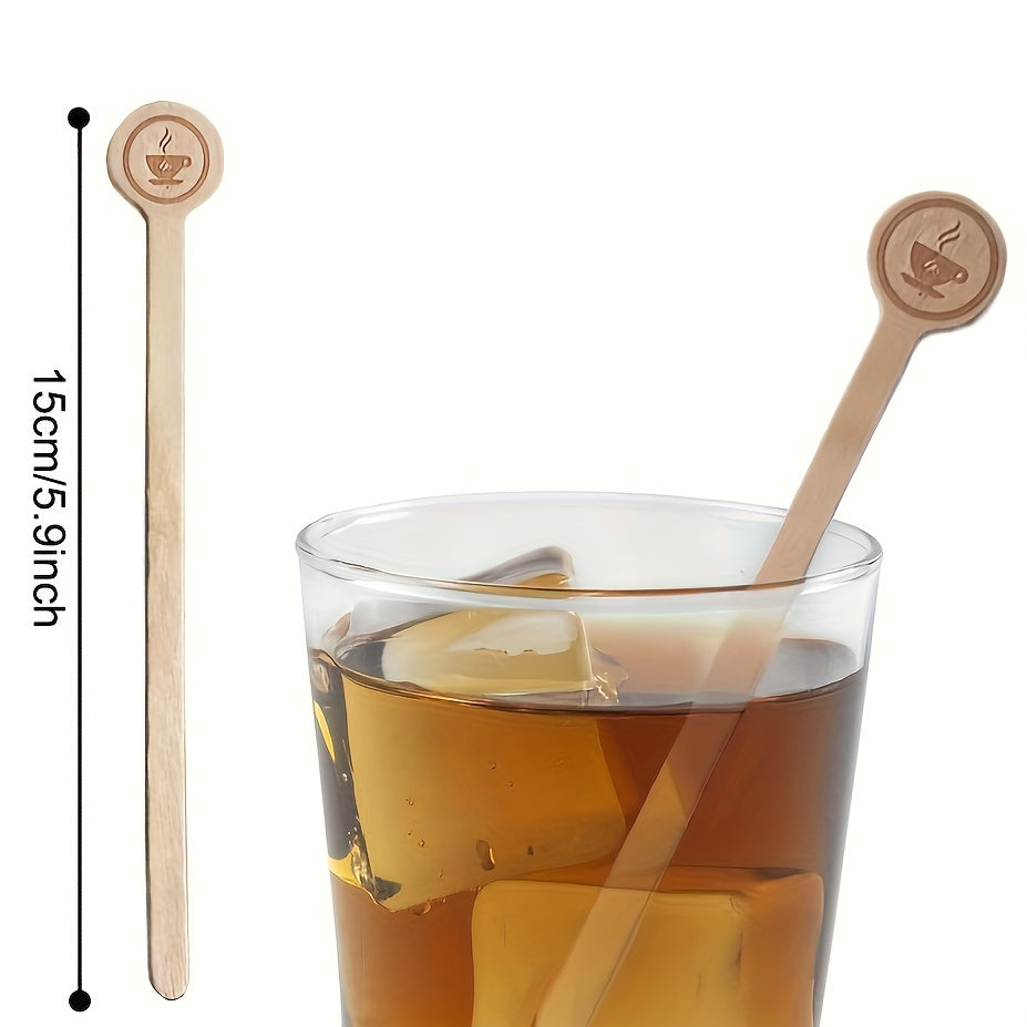 100pcs of high-quality biodegradable wooden coffee stirring sticks with round head, suitable for stirring 15.24 cm coffee, milk, cocktails, and tea in cafes. Disposable and environmentally friendly.