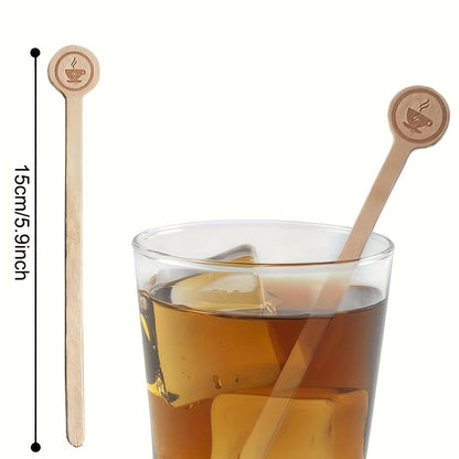 100pcs of high-quality biodegradable wooden coffee stirring sticks with round head, suitable for stirring 15.24 cm coffee, milk, cocktails, and tea in cafes. Disposable and environmentally friendly.