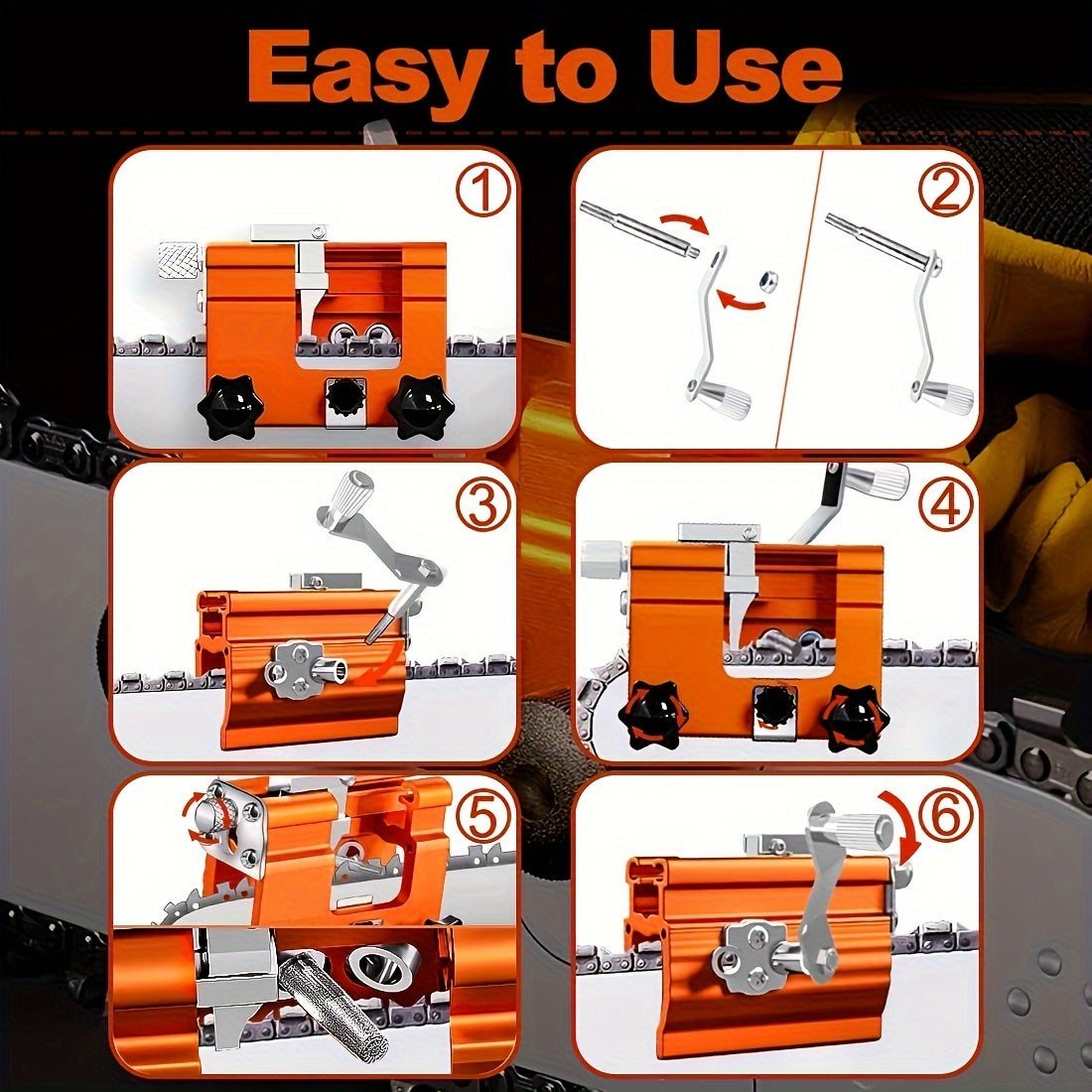 Hand-crank chainsaw sharpener for blades 20.32-55.88cm, ideal for outdoor equipment.