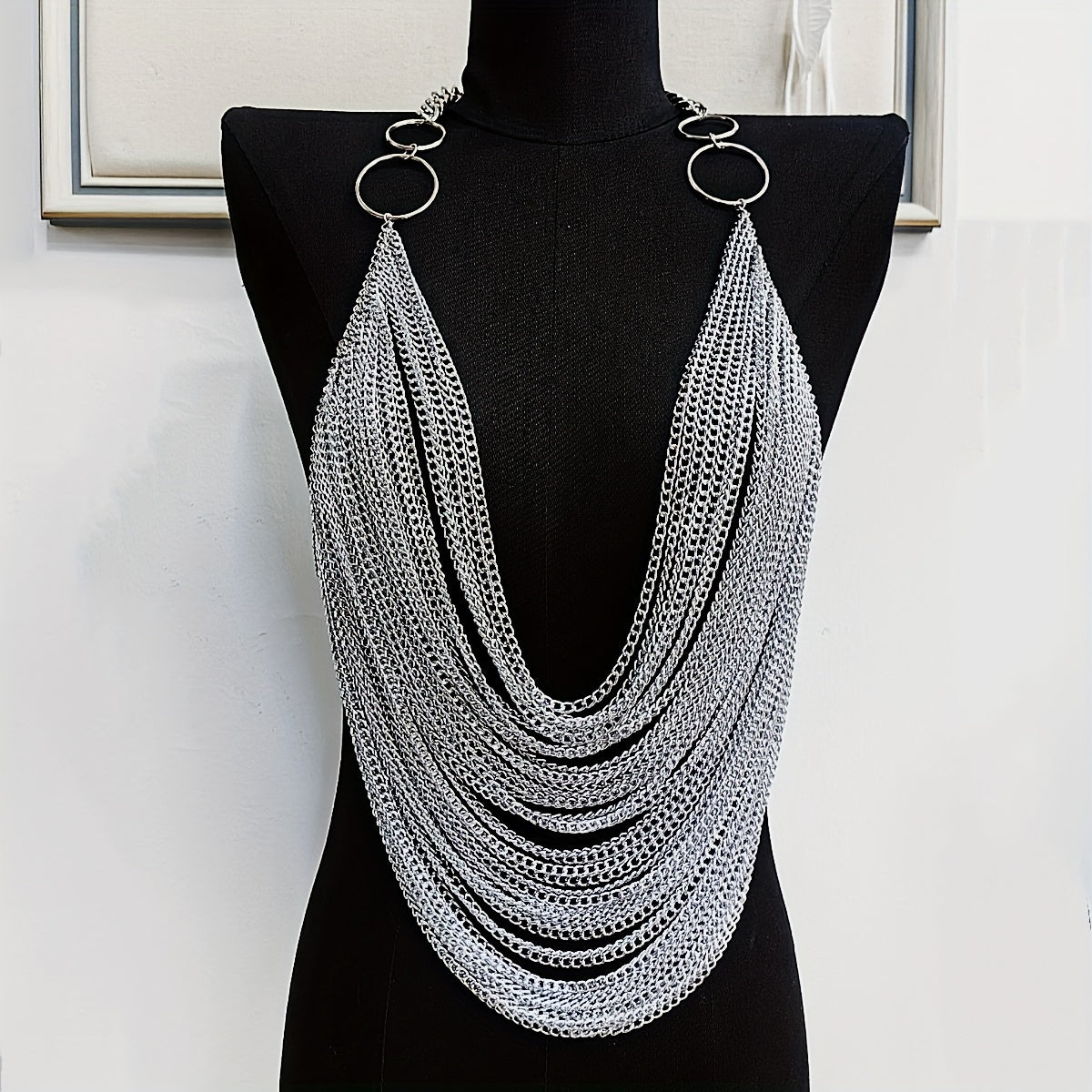 The Y2K Hanging Silvery Body Chain is perfect for music festivals and street rock fashion.