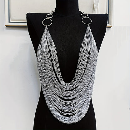 The Y2K Hanging Silvery Body Chain is perfect for music festivals and street rock fashion.