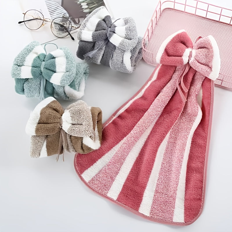 Coral velvet towel with stripes and bow design - 1pc.