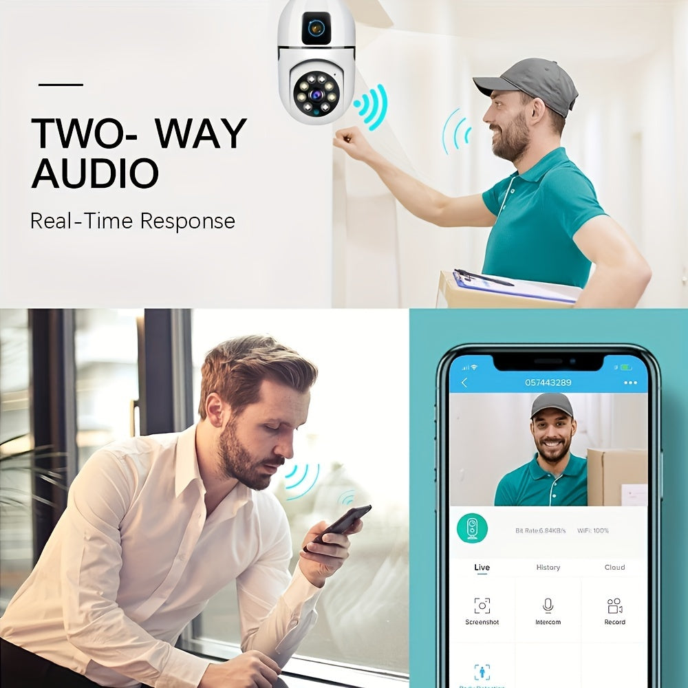 YIIYRY Smart Home PTZ Security Camera: Hard-Wired, Outdoor/Indoor Surveillance, Dual Lenses, Motion Detection, Two-Way Audio, Remote APP Control, Audible/Visual Alarm, Cloud Storage