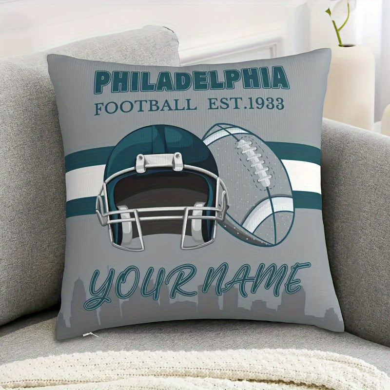 Personalized Philadelphia Football Fan Pillow Cover - Custom Design, Ideal Unisex Gift, Made of Polyester, Square Shape, Assorted Colors