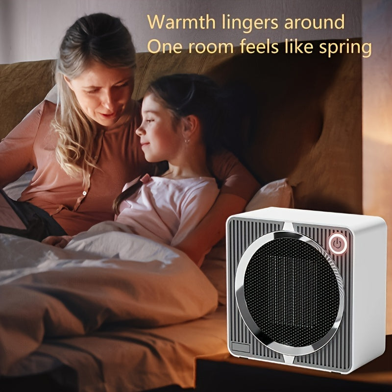 EcoHeat Portable Ceramic Heater with Thermostat, 500W Silent Space Heater for Office and Home, Square Iron and ABS Construction, Overheat Protection, EU Plug, Fast and Quiet Heating - White/Black