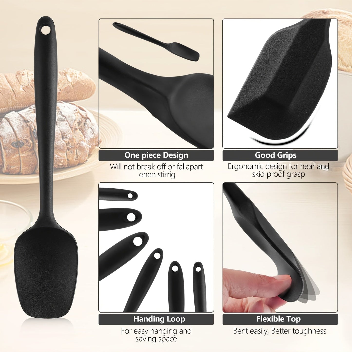 Set of 6 Black Silicone Spatulas with Brush - Made from Food Grade, Heat Resistant, and BPA-Free Material - Perfect for Baking, Cooking, and Mixing - Great for Holiday Gatherings and Daily Use in the Kitchen - Includes Baking Accessories - Features a