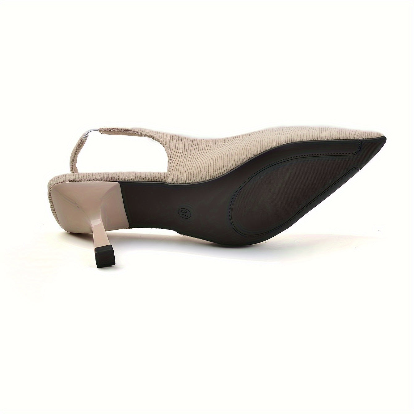 Solid color stiletto heels with point toe and elegant ankle strap.