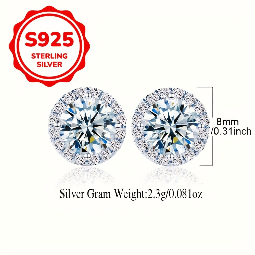 Stunning 925 Sterling Silver Stud Earrings featuring Shimmering 8mm Round Cut Cubic Zirconia - Ideal for Weddings & Special Occasions, Hypoallergenic, Presented in Gift Box, Transparent, Secure Claw Setting