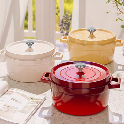 [Highly-Rated Option] Spacious Enamel Dutch Oven - Durable Non-Stick Aluminum Cookware Set, Versatile Casserole Stew Pot for the Kitchen