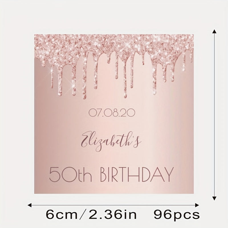 Personalized Paper Square Labels - Custom Name and Date Stickers for Wedding, Birthday, Bridal Shower, Party Favors - "Thank You" Design, Pack of XX