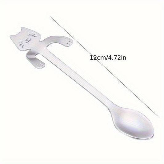 The cute Cat Coffee Spoon features a hanging stainless steel stirring spoon with a cat handle, perfect for stirring tea or coffee (Silver)