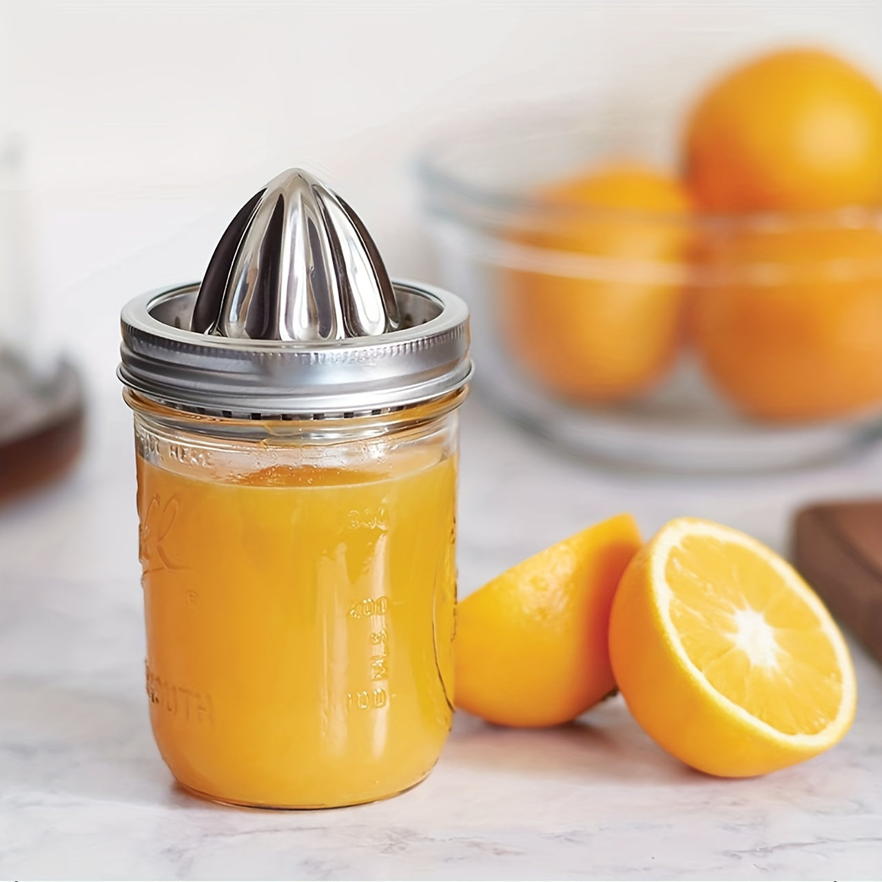 Stainless Steel Citrus Juicer Cover with 1pc Reusable Wide Mouth Lid for Mason Jars, Food Containers, and Cans - Metal Juicing Tool - Kitchen Supplies - 7.8*5.49*8.61cm/3.07*2.16*3.39inch