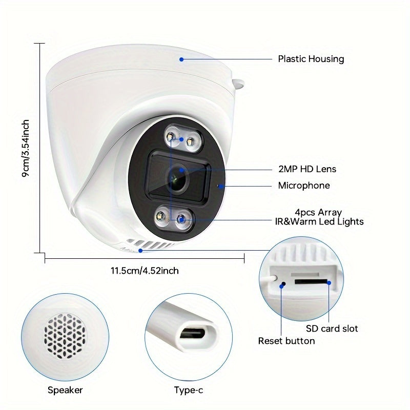 Introducing the ZHXINSD Wireless Dome Security Camera! This camera features 1080p full color night vision, 2-way audio, and motion detection. It is equipped with 2.4G WiFi and is USB powered for convenience. Smartphone compatible, this camera does not