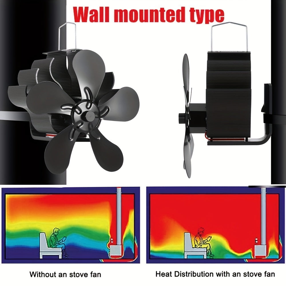 EcoSmart Aluminum Heat Powered Stove Fan, 5-Blade Wood Stove Pipe Fan with Toggle Control, Portable Air Circulation Fan for Fireplaces and Wood Log Burners, Polished Finish, No Electricity Required - 1pc
