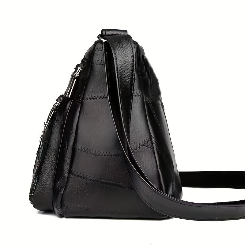 Women's neutral square bag with soft texture, random zipper direction.