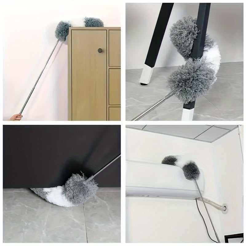 Extendable Duster with Telescopic Handle - This versatile cleaning tool features a bendable head and can be used on high ceilings, furniture, cars, and more. Made of reusable washable microfiber, it is perfect for use in living rooms, bedrooms