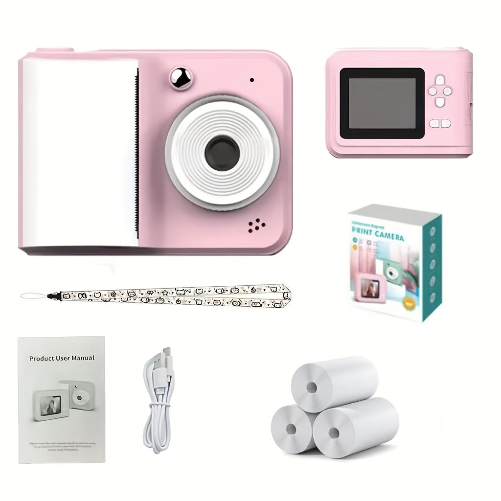 Kid's digital camera with printing, portable multifunctional photo printer camera with rechargeable lithium battery - creative painting and photography gift.