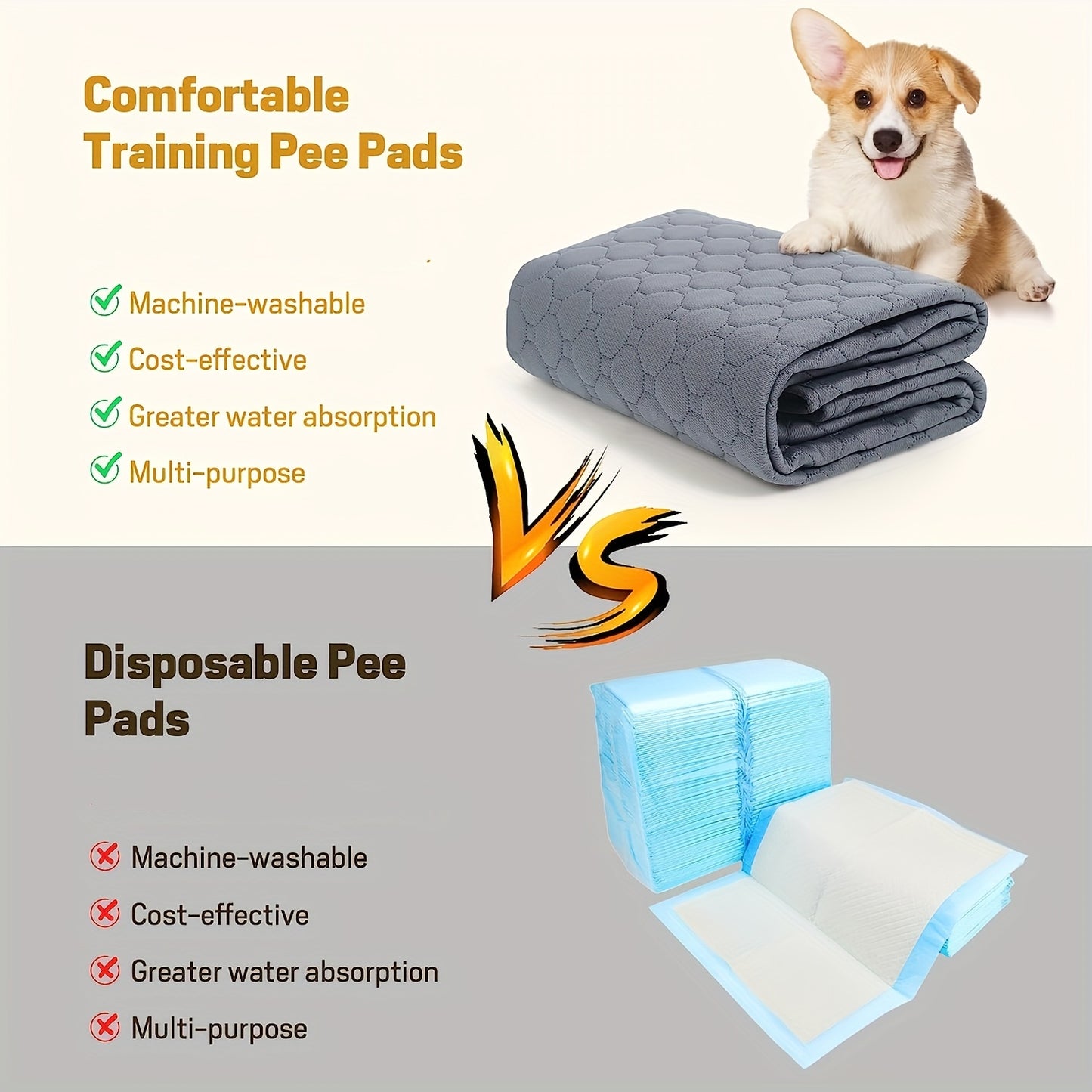 Washable and reusable training pad for dogs with incontinence, absorbent and leak-proof, easy to clean.