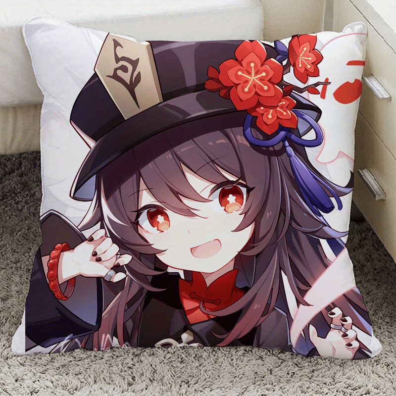 Soft and stylish, this velvet pillow cover features a 1pc anime game character design. Made with peach skin cushion material, this 17.7x17.7 inch cover is perfect for adding a touch of luxury to your living room, bedroom, hotel, sofa, car, office, or any