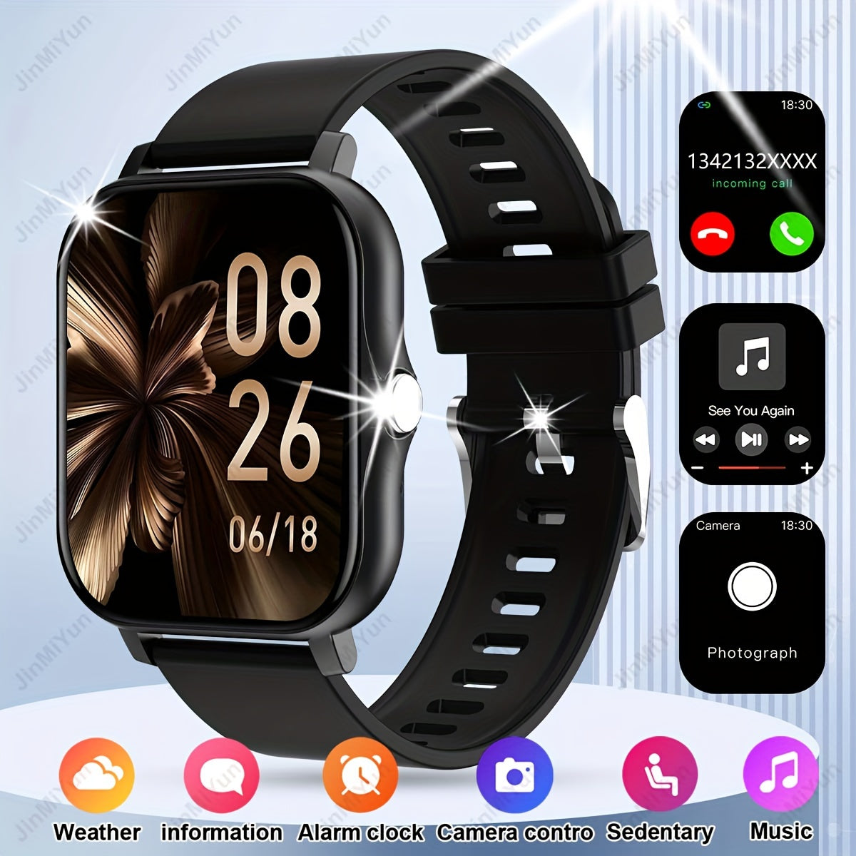 Full screen touch sports smartwatch for men and women, with wireless call/message reminder, multiple sport modes, phone answering/dialing, remote photo/music playback, sports log and