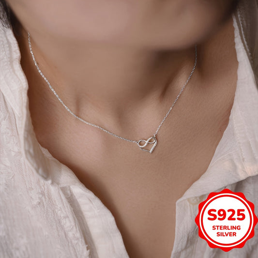 Sterling Silver Heart Necklace, kubik zirkoni bilan bezatilgan, cheksiz omad charm bilan, noyob 8 shaklidagi kalviko zanjir dizayni - har kuni kiyish uchun yoki o'ylangan sovg'a sifatida ideal.