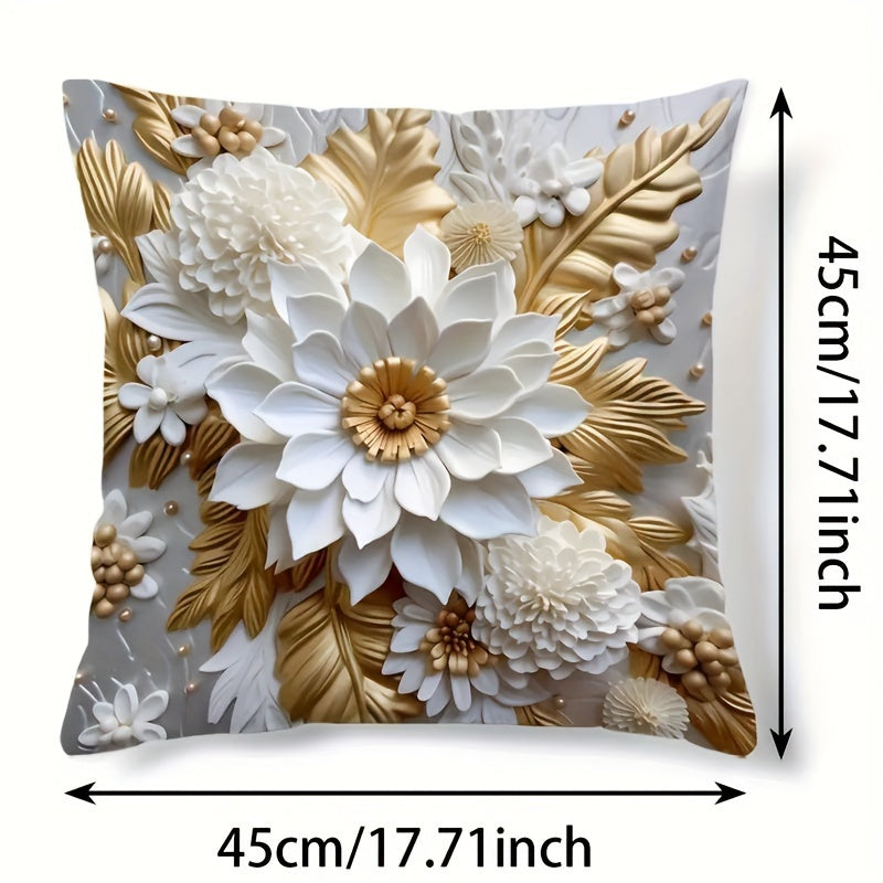 Modern 3D Floral Print Pillow Cover - Machine Washable, Zip Closure, Versatile for Any Room, Polyester Fabric