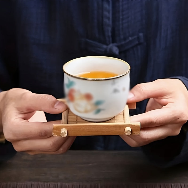 Bamboo Tea Coaster Set with Tray - Stylish and Functional Cup Mat for Home and Restaurant Use - Ideal for Holiday Celebrations and Special Occasions such as Halloween, Christmas, Ramadan, Elderly Appreciation Day, and Graduation Season.