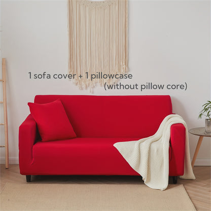 Fabric sofa cover with pillow case, elastic slipcover for couch protector, home decor for bedroom, office, living room.