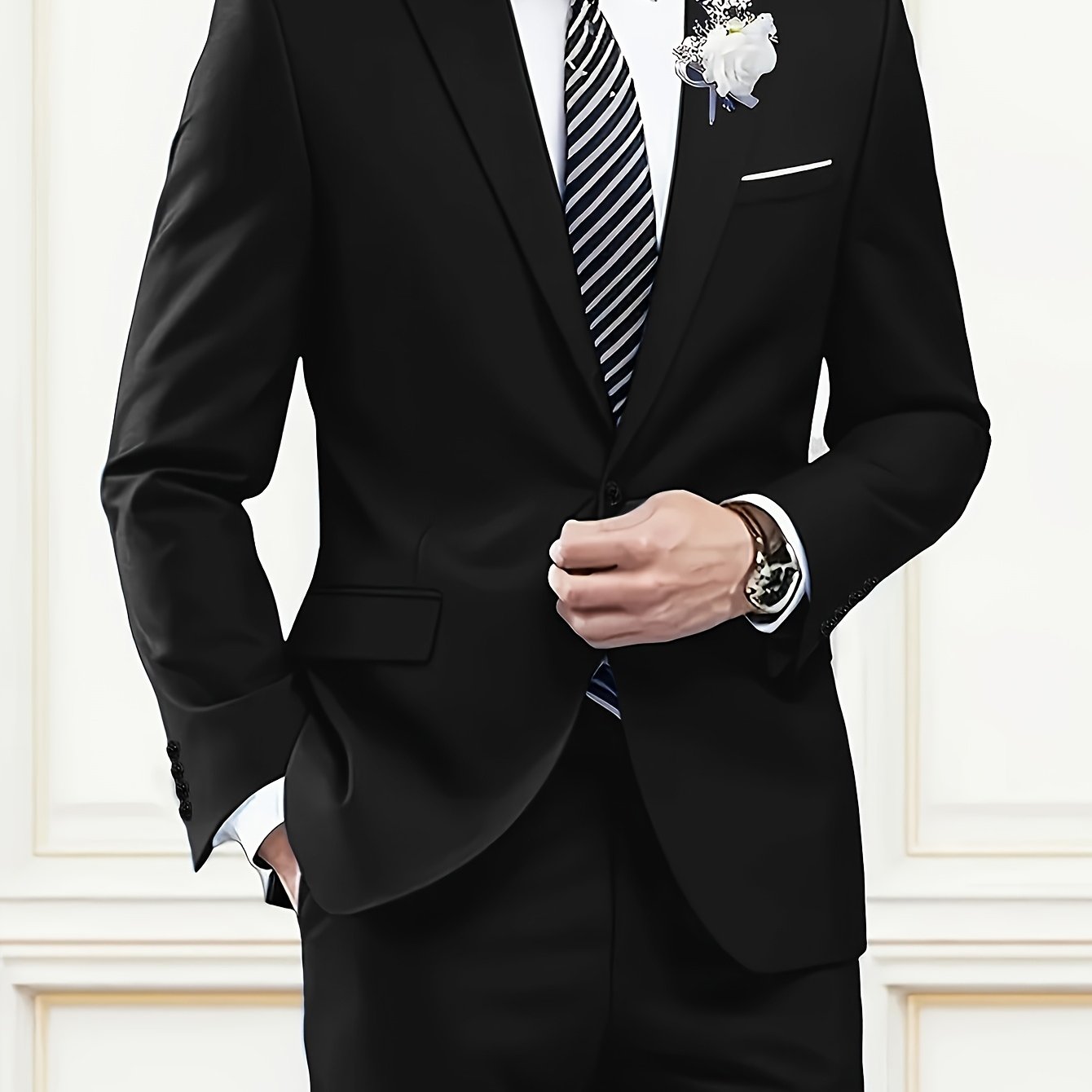 Men's two-piece professional suit with unopened pockets for Valentine's Day and wedding.