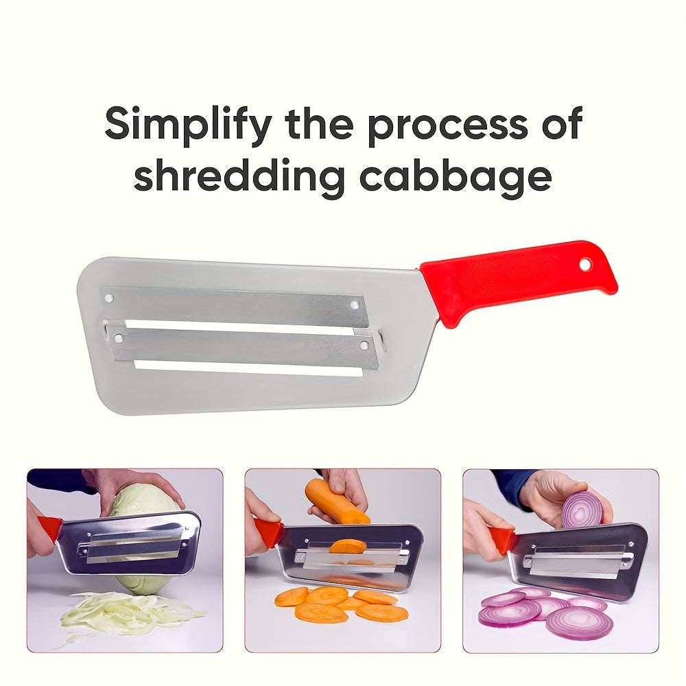 Get your hands on the 1pc Stainless Steel Manual Cabbage Slicer, a sharp blade vegetable shredder perfect for making sauerkraut, coleslaw, and salad. This durable metal cutter features an ergonomic handle for easy use, and best of all, no power is