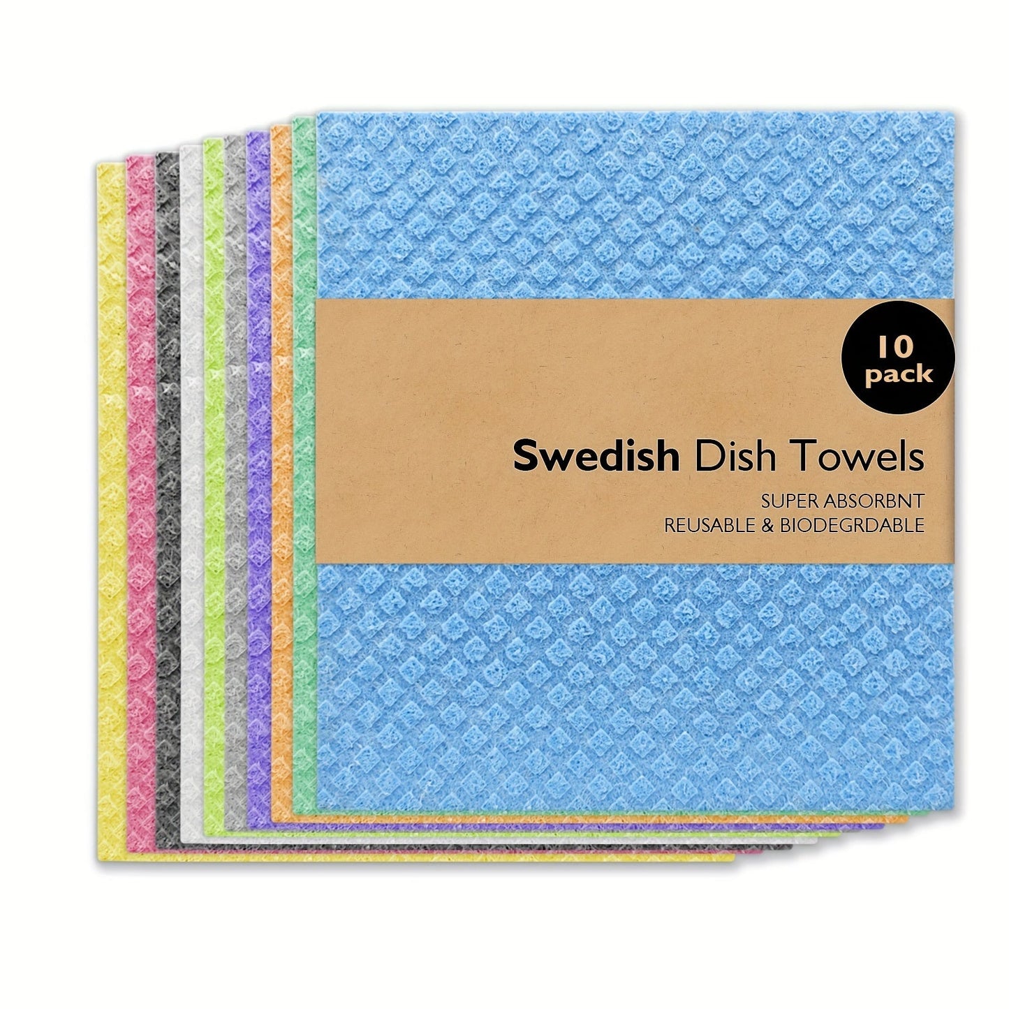 Swedish Dishcloths for the Kitchen - Set of 3 or 10PCS. These reusable and compostable kitchen cloths are made in Sweden from cellulose sponge material. Perfect for washing dishes, these Swedish dishcloths can also be used as reusable paper towels that