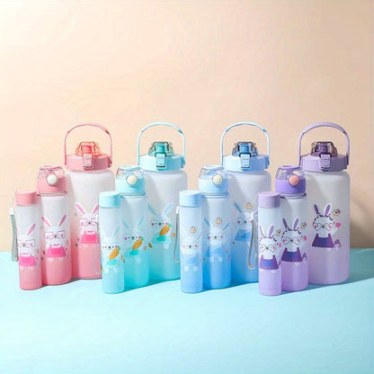 Cartoon animals sports water bottles in various sizes for outdoor activities and birthdays.