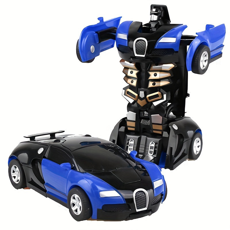 1pc Transforming Toy Car transforms into a robot car model upon impact, no batteries needed.