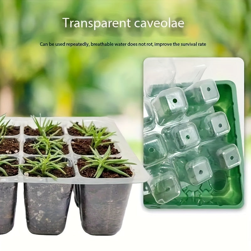 5-piece plastic germination tray set with adjustable vents for vegetables, flowers, and succulents. Reusable and breathable, includes plaid accessory and special function features.