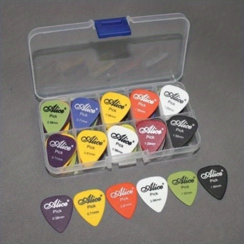 Assorted bag of 30 guitar picks with 6 thicknesses and bonus picks, ideal for versatile play and convenient storage.