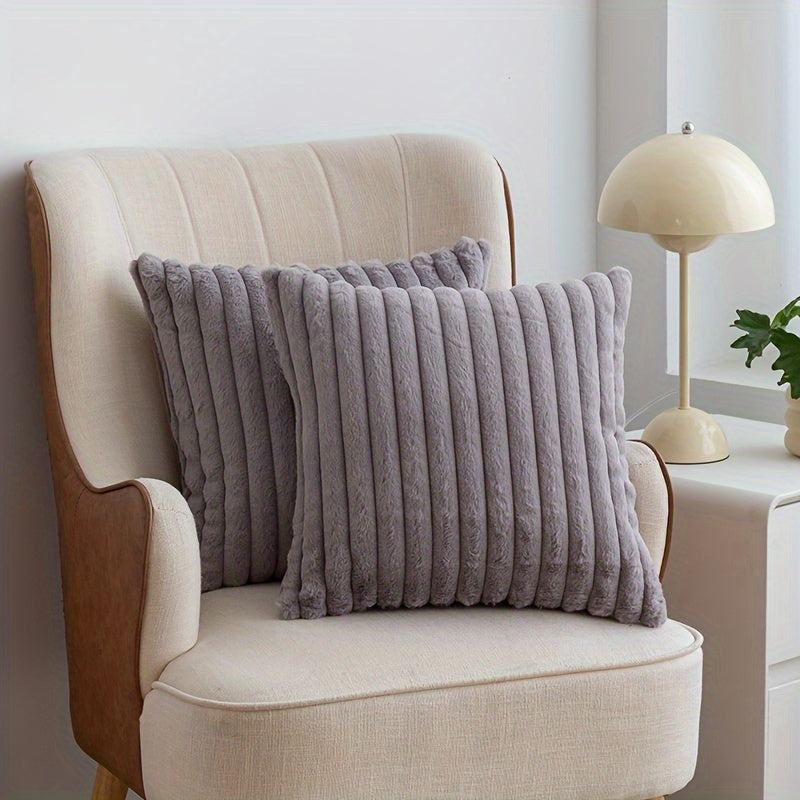 Pair of Boho Chic Faux Wool Plush Throw Pillow Covers with Zipper Closure, ideal for Sofa and Bedroom décor.