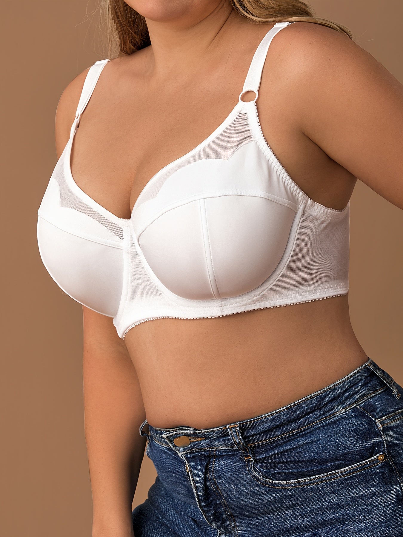 Chic Underwire Bra with Stretch Knit Fabric, Mesh Detail, and No Padding for Everyday Wear