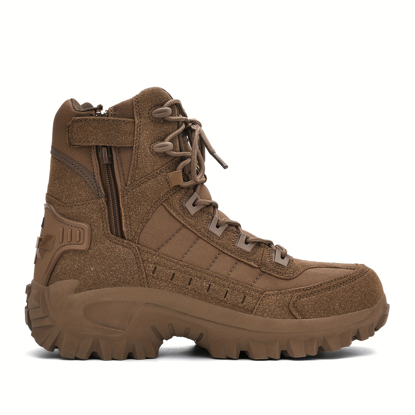 Men's tactical hiking footwear with back ankle support, non-slip, wear-resistant, mid-calf design suitable for all seasons in beige.