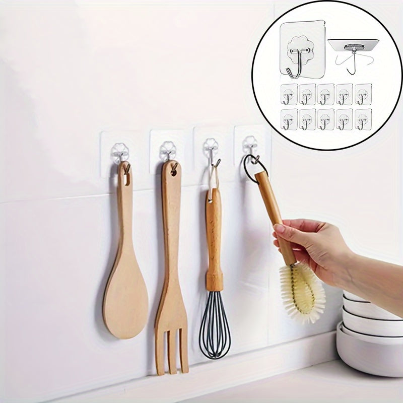 30 Transparent Plastic Wall Mount Kitchen Hooks - Heavy Duty Hooks with a Casual Style, Easy Installation, Multifunctional Design, and a Weight Capacity of 9.98 KG. Self-Adhesive with Anti-Skid Traceless Design for Secure Hanging.