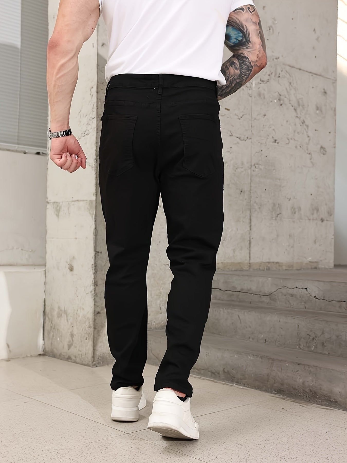 Plus Size Men's Skinny Jeans in Black with Stretch, Comfort Fit, Pockets, and Durability | Machine Washable for All-Season Wear